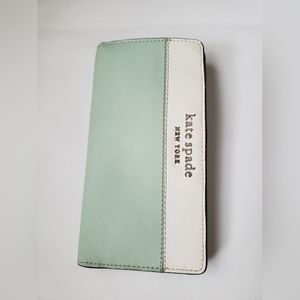 KATE SPADE Leather Mint Green Bifold Slim Large Wallet